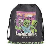 Franco Cosimo Panini Zaino Coulisse Con Tasca Minecraft Movie, Sac à Dos avec Poche Mixte Enfant, Noir/Vert, Medium