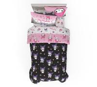 Franco Sanrio Kuromi & My Melody Parure de lit 5 pièces Super Douce et Confortable réversible avec Couvre-Oreiller, lit jumeau, (Produit sous Licence Officielle)