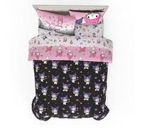 Franco Sanrio Kuromi & My Melody Parure de lit 7 pièces Super Douce et Confortable réversible avec taie d'oreiller, lit Queen, (Produit sous Licence Officielle)