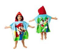 Franco Super Mario Kids Beach/Pool/Bath/Camping Hooded Towel Poncho 24" X 22", Absorbent Cotton Cover up, (Official Nintendo Product)