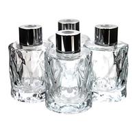 Frandy House Lot de 4 flacons diffuseurs en verre | Porte-roseaux d'huiles essentielles | Rond 50 ml | Design élégant diamant | Qualité supérieure