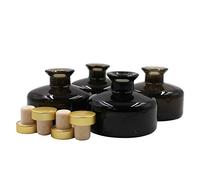Frandy House - Lot de 4 pots diffuseurs en verre noir avec bouchons dorés - 10,7 cm de haut - 150 ml Accessoires pour diffuser du parfum - Kit de rechange