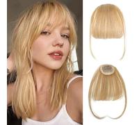 Frange a clip,100% Extensions de cheveux Naturel Humains Clip en French Bangs Franges Avec Temples Extension Frange Clip on Bangs pour Femmes (Or)