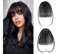 Frange a clip,100% Extensions de cheveux Naturel Humains Clip en French Bangs Franges Avec Temples Extension Frange Clip on Bangs pour Femmes (Noir naturel)
