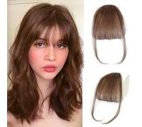 Frange a clip,100% Extensions de cheveux Naturel Humains Clip en French Bangs Franges Avec Temples Extension Frange Clip on Bangs pour Femmes (Brun)