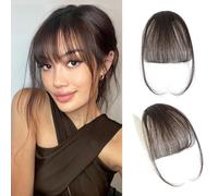 Frange a clip,100% Extensions de cheveux Naturel Humains Clip en French Bangs Franges Avec Temples Extension Frange Clip on Bangs pour Femmes (Marron foncé)
