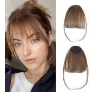 Frange a clip,100% Extensions de cheveux Naturel Humains Clip en French Bangs Franges Avec Temples Extension Frange Clip on Bangs pour Femmes (Brun clair)
