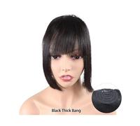 Frange a Clip Postiches de cheveux humains for femmes, fausse frange à Clip, noire et brune, frange émoussée pour le quotidien ou pour se déguiser(Color:Black Thick Bang)