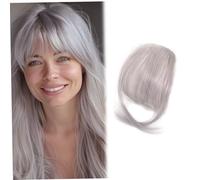 Frange à Clip pour Femme 9.8 Naturelle à Clip Gris Argenté Air Cheveux avec Filet Invisible Respirant Boucable Coupable Lavable