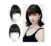 Frange à clip style français - Postiche à clipser - Cheveux humains lisses - Pour un usage quotidien et une coiffure sans laisser de trace - Brun noir