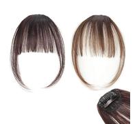 Frange à Clips, 2 pièces Cheveux Naturel Frange à Clips Extension de frange frontale Frange a Clip Cheveux Naturel Frange de Cheveux Mode Une Extension de Cheveux à Clipser Noir et Marron Clair