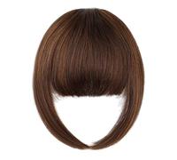 Frange à Clips,Clip de Franges Plates de Vraies Cheveux Humains Dans Les Extensions de Cheveux de Franges Cheveux de Frange avec des Temples (marron clair)