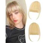Frange à clipser - Frange à clipser - 100 % cheveux humains naturels - Pour femme - Frange à air comprimé avec tempes - Frange incurvée (blond, frange soignée)