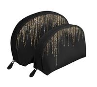 Frange à Paillettes Scintillantes en Or Noir, Trousse de Maquillage Coquille Femme Petit Porte-Monnaie Trousse de Toilette Trousse à cosmétiques 2 pièces