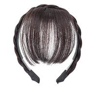 Frange bandeau cheveux avant frange bandeau frange extensions de cheveux perruques synthétiques bandeau tresses frange de cheveux pour femmes filles (marron foncé)