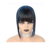 Frange Cheveux Cheveux humains avec frange for femmes, frange à Clip, postiches avec cheveux clairsemés, postiches épaisses, ajout d'extensions de cheveux supplémentaires Extensions de cheveux(Blue)