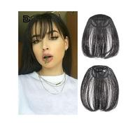 Frange Cheveux Extension de cheveux synthétiques à Clip, frange naturelle courte noire, lisse et soignée, fausse frange résistante à la chaleur Extensions de cheveux(Mn42-2)