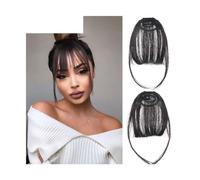 Frange Cheveux Extension de cheveux synthétiques à Clip, frange naturelle courte noire, lisse et soignée, fausse frange résistante à la chaleur Extensions de cheveux(Mn86-2)