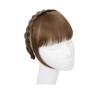 Frange Cheveux Extension de frange de bandeau synthétique, faux cheveux, frange émoussée avec de longs côtés for femmes, fausse frange naturelle noire brune blonde Extensions de cheveux(10)