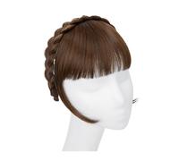 Frange Cheveux Extension de frange de bandeau synthétique, faux cheveux, frange émoussée avec de longs côtés for femmes, fausse frange naturelle noire brune blonde Extensions de cheveux(4-30)