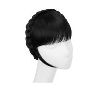 Frange Cheveux Extension de frange de bandeau synthétique, faux cheveux, frange émoussée avec de longs côtés for femmes, fausse frange naturelle noire brune blonde Extensions de cheveux(1B)