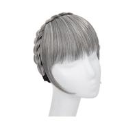 Frange Cheveux Extension de frange de bandeau synthétique, faux cheveux, frange émoussée avec de longs côtés for femmes, fausse frange naturelle noire brune blonde Extensions de cheveux(Medium Gray)
