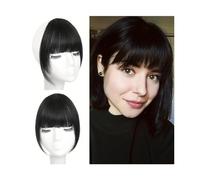 Frange Cheveux Style français Air Bangs Clip In Bangs Temples Postiches avec favoris cheveux humains droits usage quotidien et coiffure sans trace Extensions de cheveux(Natural Black)