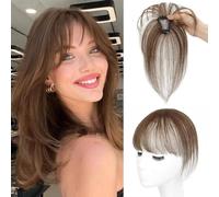 Frange de cheveux humains à clip, avec pince, postiche une pièce, en cheveux humains pour femme, marron