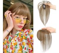 Frange de cheveux humains à clip, avec pince, postiche une pièce, en cheveux humains pour femme, marron clair