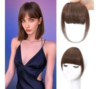 Frange de cheveux humains naturels avec pattes invisibles à clipser pour un volume instantané et une polyvalence de coiffage, parfaite pour fixer la racine des cheveux (soigné, 12 g, brun moyen)