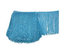 Frange de Garniture, Garniture de Couture à Frange Ruban à paillettes en polyester de 1 m long, 20 cm, franges, dentelle, couture, robe latine, vêtements scène, rideau, accessoires(Lake Blue)