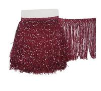 Frange de Garniture, Garniture de Couture à Frange Ruban à paillettes en polyester de 1 m long, 20 cm, franges, dentelle, couture, robe latine, vêtements scène, rideau, accessoires(Jujube red)