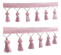 Frange dentelle bordure 12m tressé pendaison perles artisanat bricolage couture accessoires Home rideaux table décoration dentelle (Rose)