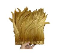 Frange en Plumes Plumes de queue coq 25-30cm/10-12 pouces, garnitures 10 mètres, accessoires décoration for robe, bricolage, Plume ruban artisanal pour Costume(Golden)
