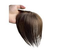 Frange latérale en cheveux humains naturels for femmes, partie centrale 3D, fausse frange, extensions à clipser, postiches invisibles Hair Extensions(Mocha Brown)