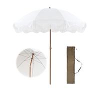 Frange Parasol Plage Blanc Parasol De Jardin Extérieur 200cm Parasol De Terrasse Inclinable Parasol De Plage Anti UV50+ Parasol Balcon 8 Côtes Portable Parasol De Marché Pour Jardin Terrasse