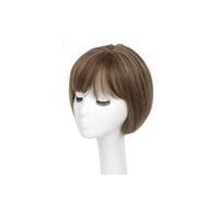 Frange synthétique 3D invisible sans couture, cheveux raides, housse de remplacement for tête aérienne(Brown with highlights)