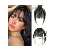 Frange synthétique de 20 cm, fausse frange des deux côtés avec de longues moustaches, for perruque de femme Hair Extensions(Natural black)