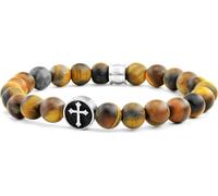 Frank 1967 Beads 7FB 0355 Bracelet en pierre naturelle - Croix - 8 mm - Marron