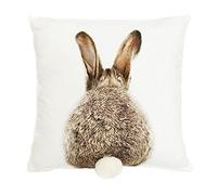 Frank Flechtwaren Coussin Amelex 67, Lapin Blanc avec Queue à Pompon, Fermeture éclair intégrée, Rembourrage Amovible