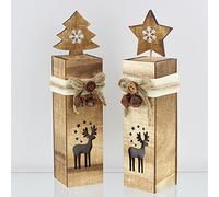 Frank Flechtwaren - Ensemble décoratif de Noël, Rural rustique, 2 pièces, Braun Gebeizt, Warm White, Intérieur