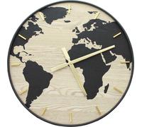 FRANK FLECHTWAREN Horloge murale Globetrotter, métal, noir mat, or, MDF, plastique, fonctionne sur pile Dimensions : Ø 57 cm, sans pile