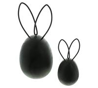 FRANK FLECHTWAREN Lot de 2 œufs de lapin noirs - Décoration de Pâques moderne - Hauteur : 11 cm - 18 cm