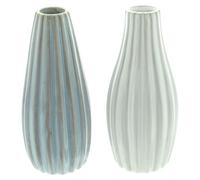 Frank FLECHTWAREN Lot de 2 Vases Décoratifs en Porcelaine, Structure Rainurée, Blanc et Bleu Clair, Dimensions : Ø 5 x 12 cm
