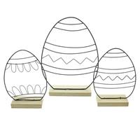 FRANK FLECHTWAREN Lot de 3 décorations de Pâques modernes en métal noir mat MDF Dimensions : hauteur 15 cm, 22 cm