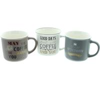 FRANK FLECHTWAREN Tasse Coffee, set de 3, porcelaine Dimensions : Ø 9 x 8 cm, capacité de remplissage 350 ml, pour la maison ou comme cadeau, beau design rétro