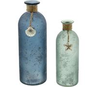 FRANK FLECHTWAREN Vase de décoration Maritim, set de 2, ton bleu et vert. polyvalent, flair maritime, Ø 7 x 20 cm, Ø 8 x 26 cm