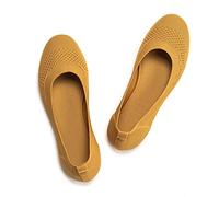 Frank Mully Ballerines Plates à Enfiler en Tricot pour Femme - Escarpins à Bout Rond, Jaune, 38.5 EU
