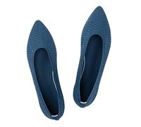 Frank Mully Femmes Bout Pointu Ballet Plat Tricot Chaussures Basses Chaussures Plates Confortables Slip on Flats Chaussures pour Femme Chaussures Classiques, Navy, 37 EU