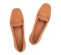 Frank Mully Mocassins à bout carré pour femme - Confortables - Chaussures de bureau et de travail - Mocassins penny à enfiler - Marche - Conduite, Orange, 40 EU
